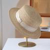 New Lafite Grass Spring and Summer Flat Top Hat Wide Brim Japanese and Korean Wind Fine Grass Braid Sunshade Straw Hat Travel UV Protection