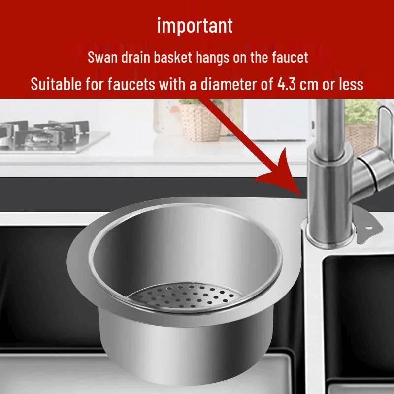 Stainless Steel Swan Drain Basket: Anti-Clog Kitchen Sink Strainer for Vegetable Washing and Water Filtering - Durable and Round.