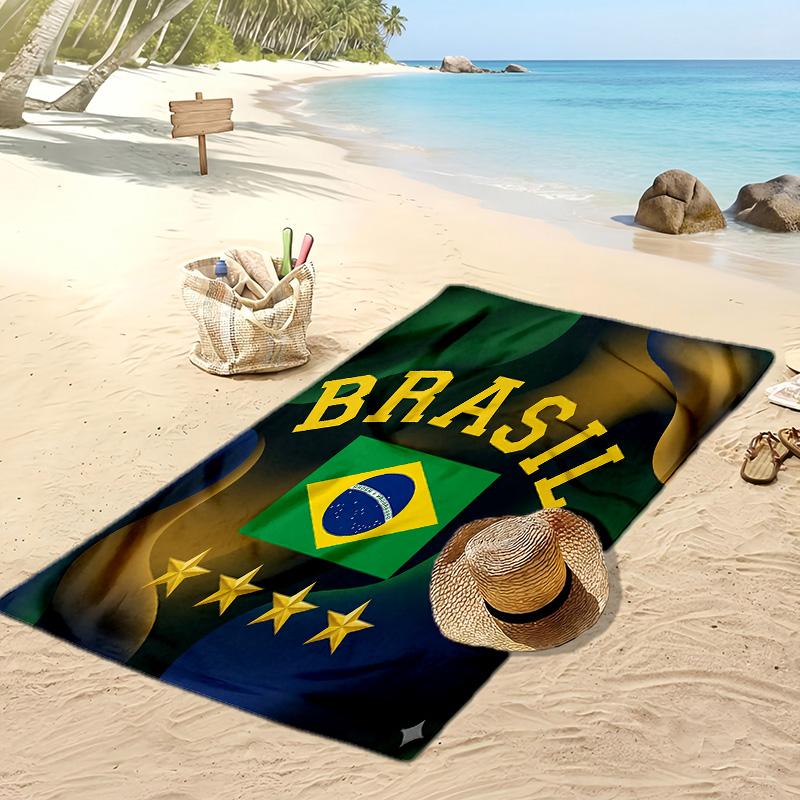 Brasilien Fußball Druck Strandtuch Schnelltrocknend Super Saugfähig Weiches Badetuch zum Schwimmen Strand Reisen Fan Souvenir Geschenk