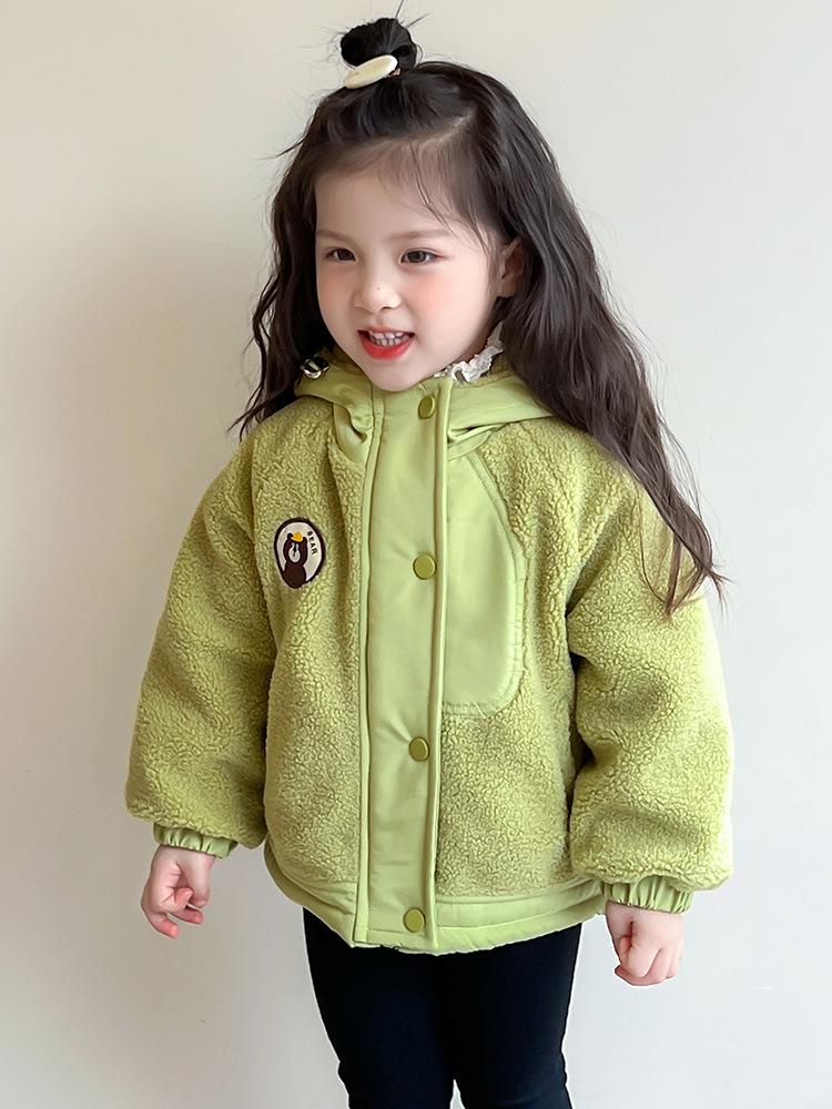 Girls' Quilted Fleece-Lined Winter Cotton Jacket - Trendy Children's Fashion Coat.