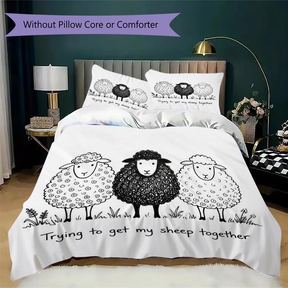Line Art Sheep Pattern Bedding uilt Set uilt Cover Pillowcase Home Decoration Birthday Gift (1 * duvet cover + 2 * pillowcase without core)