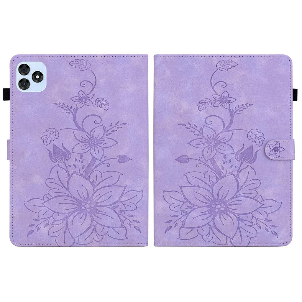 For itel VistaTab 30 Case Lily Flower Imprint Card Slots Leather Tablet Cover