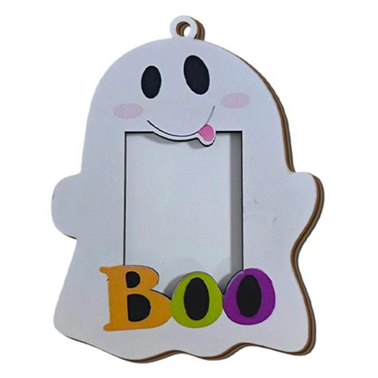 Halloween Keepsake Frame Cute Ghost Wooden Photo with Hanging Rope, Creative Family Display Picture for Holiday Party Decor And Home Wall Decoration