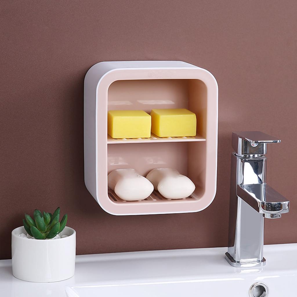 Wall Mount Soap Rack Drain Toilet Suction Disc Punch Free Box Student Dormitory Supplies Nordic 2 Layer Pink