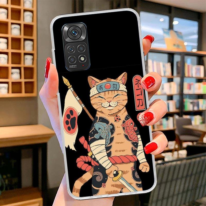 Ramen Sushi Samurai Tattoo Cat Cover Phone Case For Xiaomi Redmi Note 15 14 13 12 11 10 Pro Plus 14S 12S 11S 11T 11E 10S Soft Fu