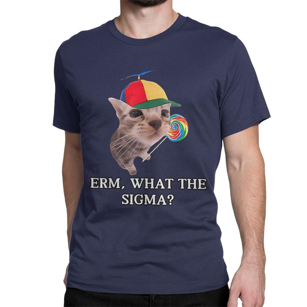 Erm What The Sigma TShirts Men Women Funny Meme Cat Crazy Pure Cotton Tee Shirt Round Neck Short Sleeve T Shirt New Arrival Top