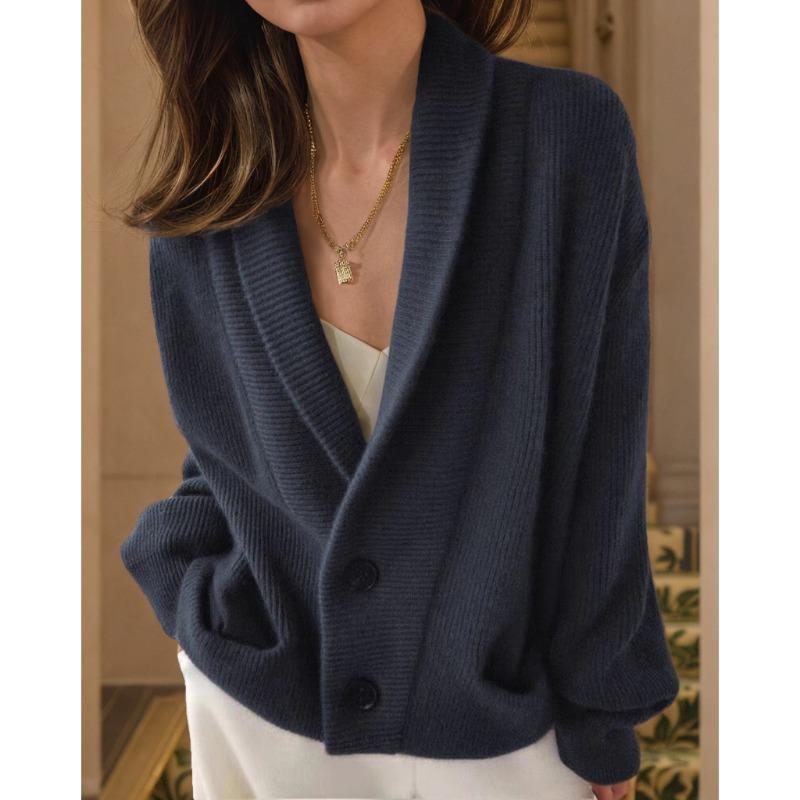 Women S Vintage Lapel Solid Long Sleeve Knit Cardigan Casual Loose Sweater Coat