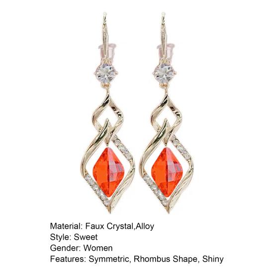 1 Pair Hanging Earrings Geometric Shiny Faux Crystal Rhombus Shape Drop Earrings Wedding Jewelry