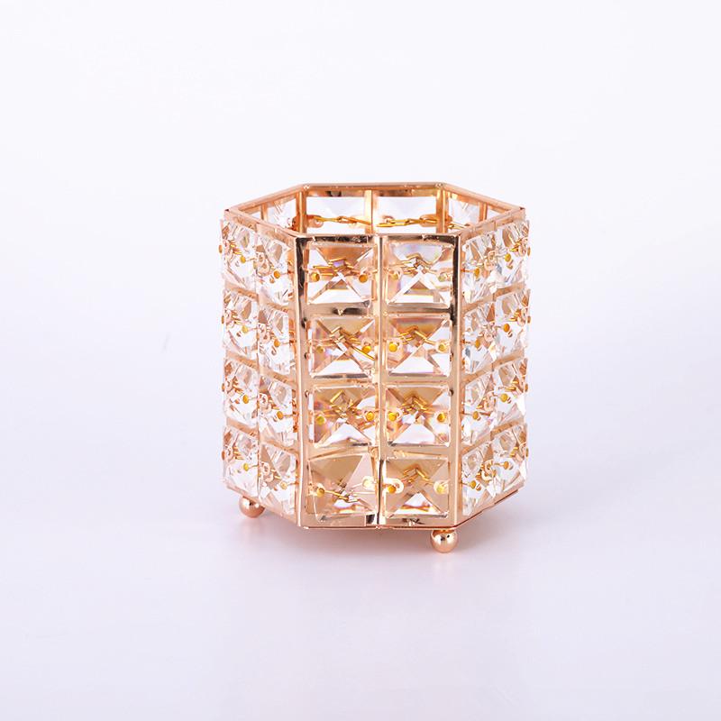 

Шестиугольный хрустальный держатель для ручек, кисть для макияжа, горшок, контейнер для хранения, домашний настольный декоративный орнамент золотой
