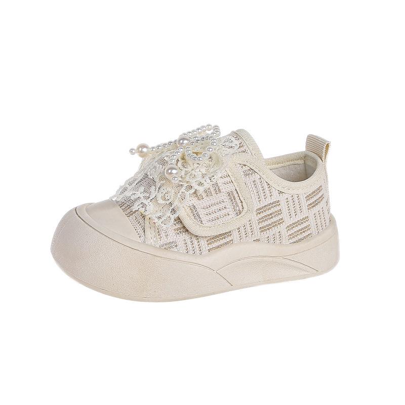 Girls' White Breathable Canvas Shoes - Spring/Summer 2026 New Arrivals, Kids' Non-slip Soft Sole Baby Shoes.