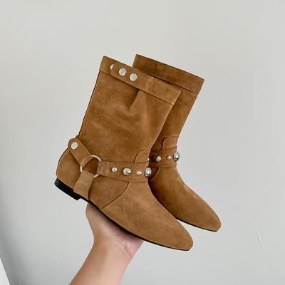Fashion 2024 New Autumn Women Boots Fashion Increase Height Round Toe Winter Women Shoes Cow Suede Women Chelsea Western Boots