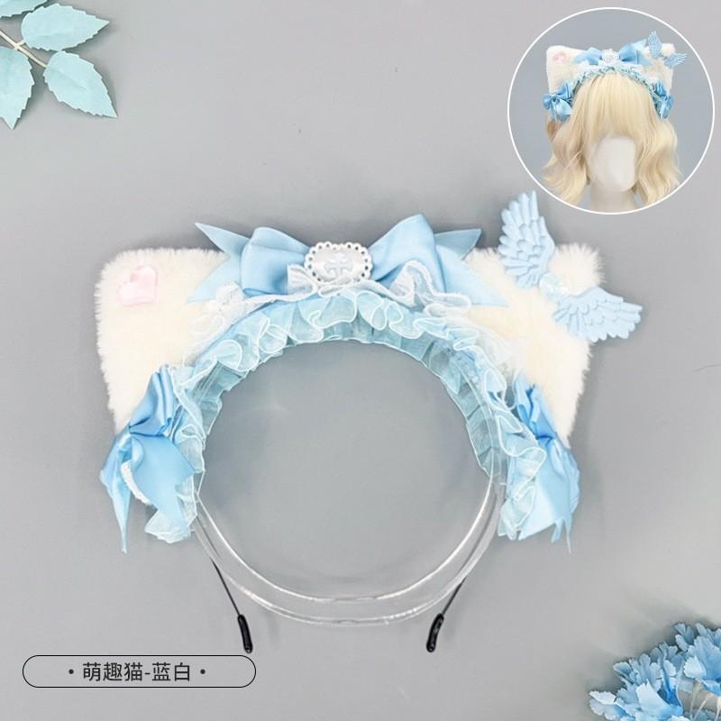 Handmade Gothic Lolita Cat Ear Headband With Bow Hairband Women Sweet Punk Style