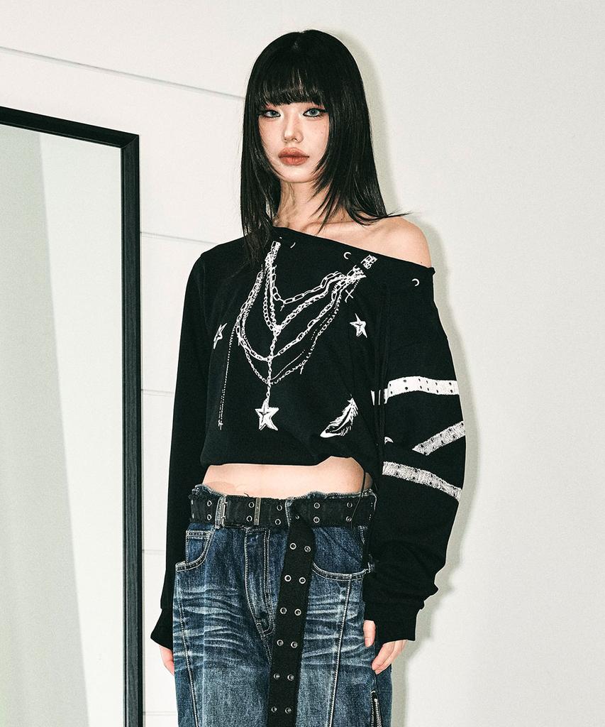 SCHISM INDUCING Tattoo Off Shoulder Sleeves Black