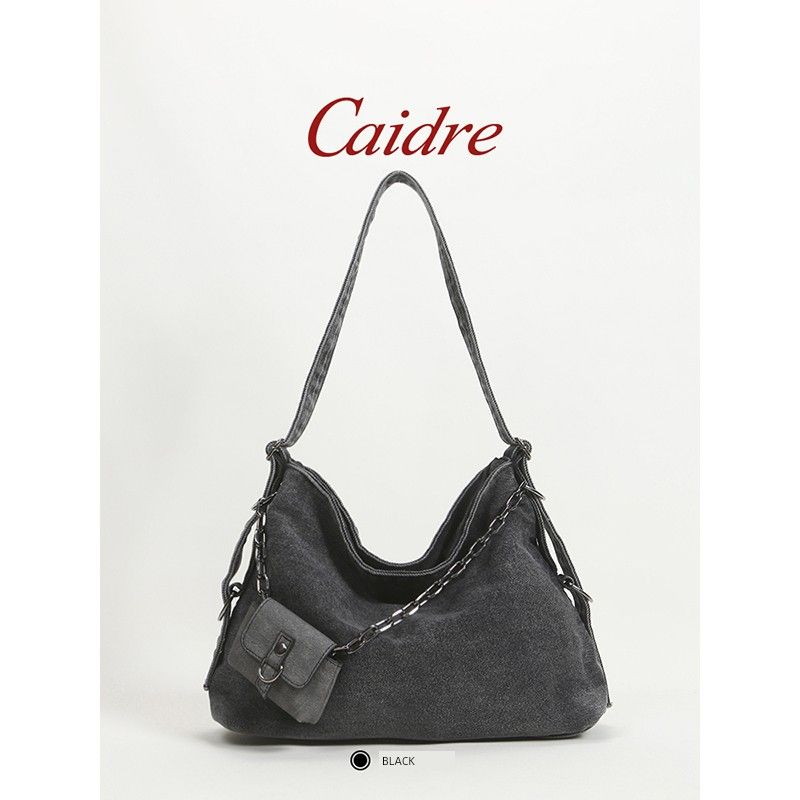 

Caidre Bag Women s 2025 New Arrival Retro Denim Canvas Bag Work Clothing Large Capacity Totes Shoulder Messenger Bag Black