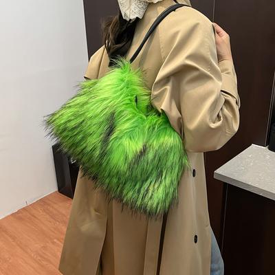 Borse a tracolla invernali casual pelose per donna, colore unito, morbide in peluche, pochette da sera da donna, borse a mano, borsa hobo leggera da donna