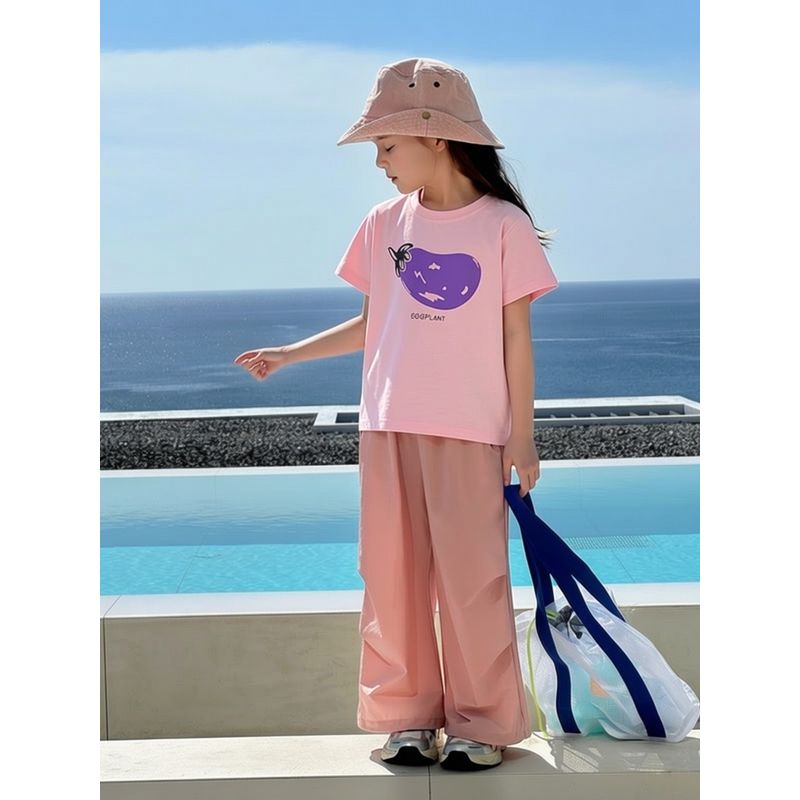 Pure Cotton Printed Korean Style Brand Children's Clothing Short-Sleeved T-Shirt 2024 Summer Girls' Base Shirt 27Home Baby Clothes
