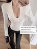 V-Neck Soft Brushed Long-Sleeve Women's Top for Autumn/Winter - Sexy and Cozy Base Layer