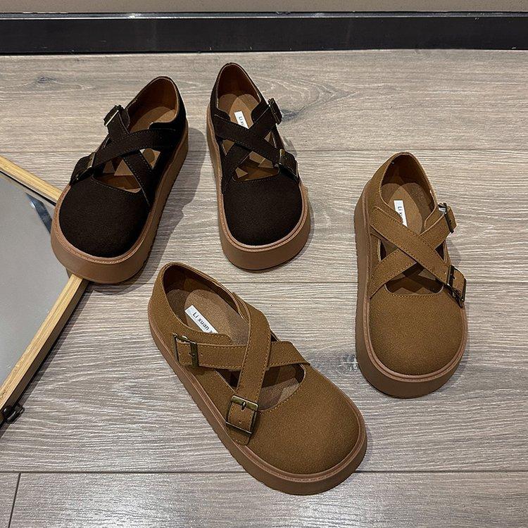 Retro style platform Boken shoes women's 2025 summer and autumn new solid color versatile casual muffin bottom loafers small leather shoes