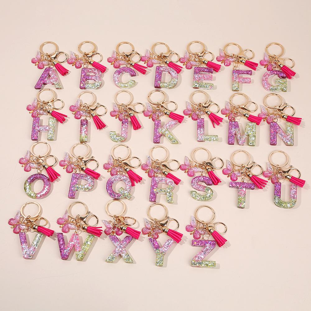 Gradient Color Initial Keychain with Sequin Butterfly & Tassel - Perfect Jewelry Bag Accessory & Holiday Gift