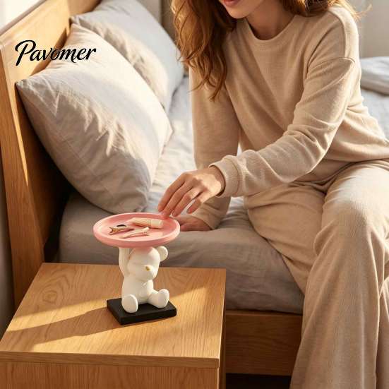 Cute Room Accessories 3D Printed Bear Jewelry Tray, Desktop Storage Organizer for Aromatherapy Holder Keys and Trinkets, Decorative Tray Bedroom