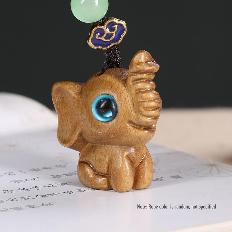 Sandalwood Elephant Pendant: Personalized Phone Charm, Keychain & Ornament for Men and Women - Cute Wooden Gift