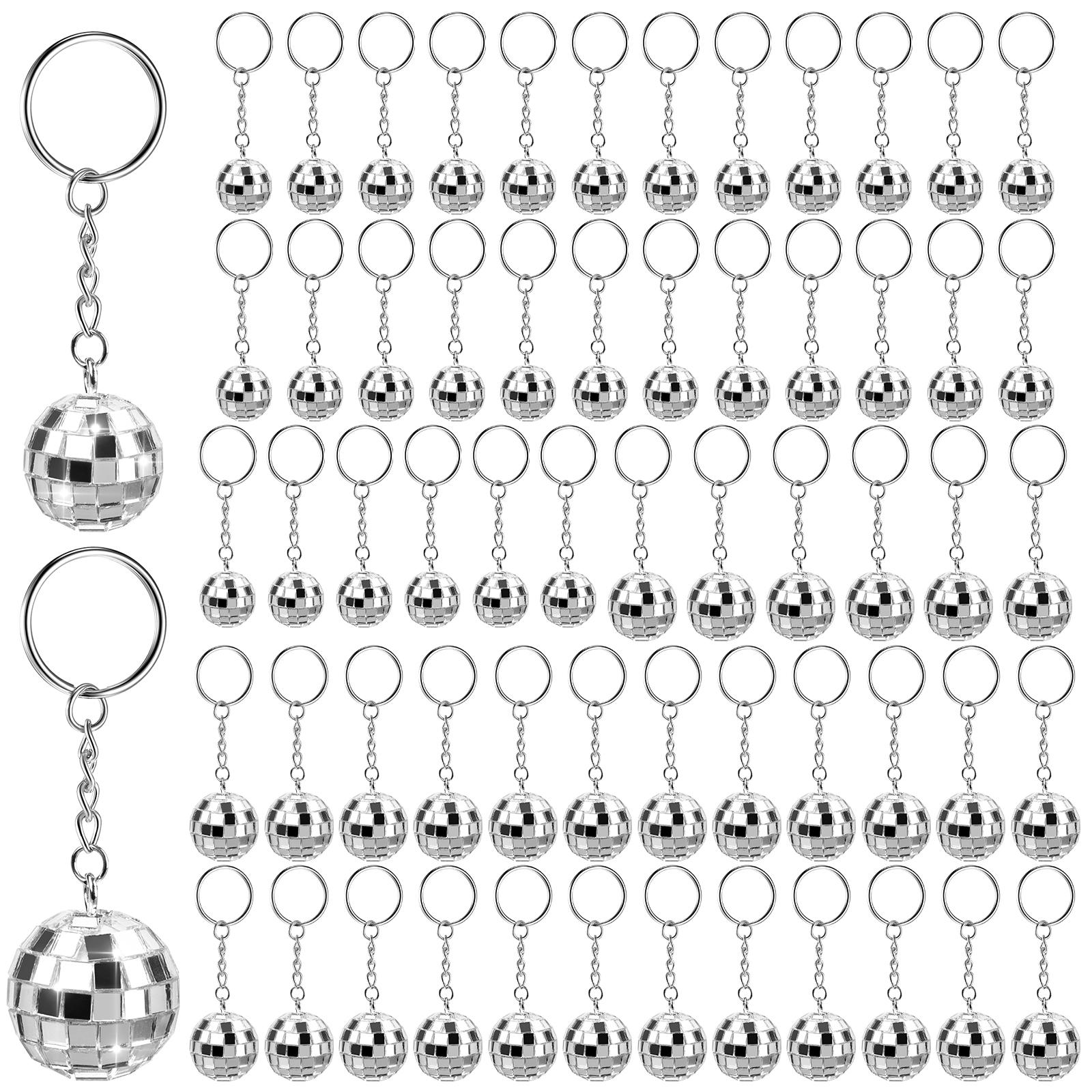 

60 Pcs Mirror Disco Ball Keychain Silver 70S Disco Ball Keyring Bulk Mini Disco Ball Decoration 1.18 Inch & 0.79 Inch For Disco бежевый