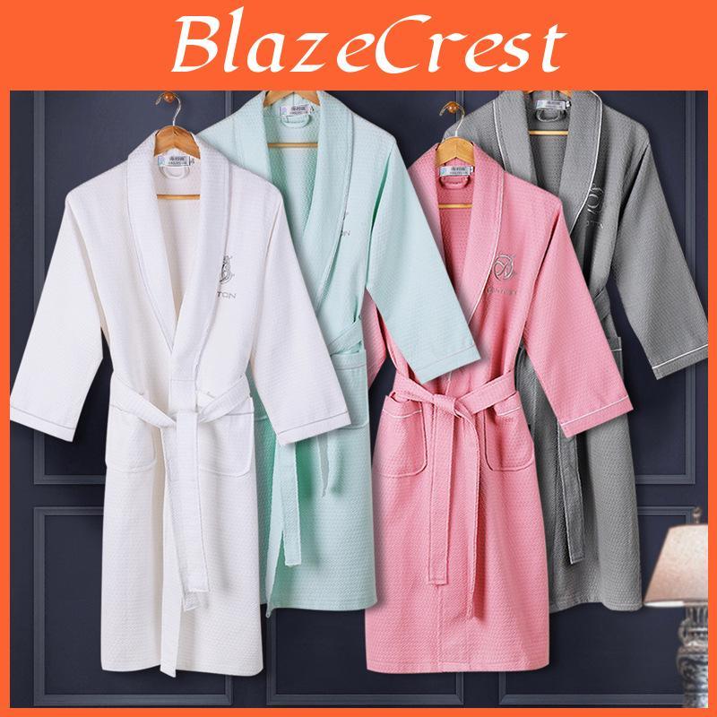 Waffle Cotton Bathrobe Unisex Lightweight Summer Loungewear