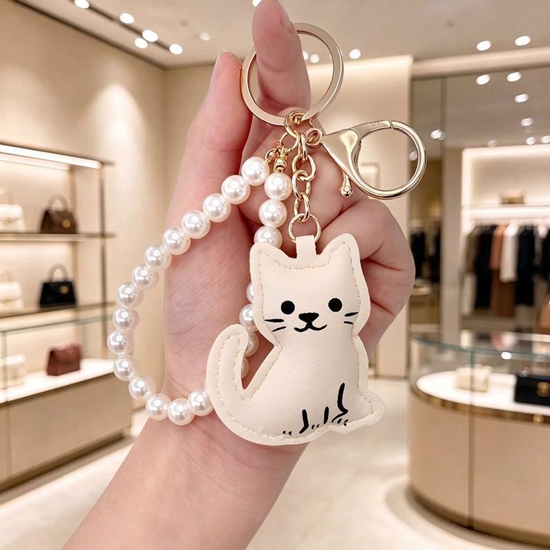 Yogodlns Cute Cartoon Cat Faux Leather Keychain Lovely Kitten Bag Charm Handbag Pendant Cat Lover Gift Key Ring