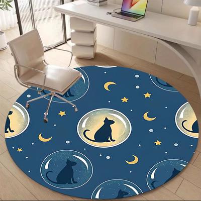 1PCCat Night Office Round Area Rug, Mat Suitable For Office, Under Office Chairs Bedroom Living Room Home Decor, Room Deco
