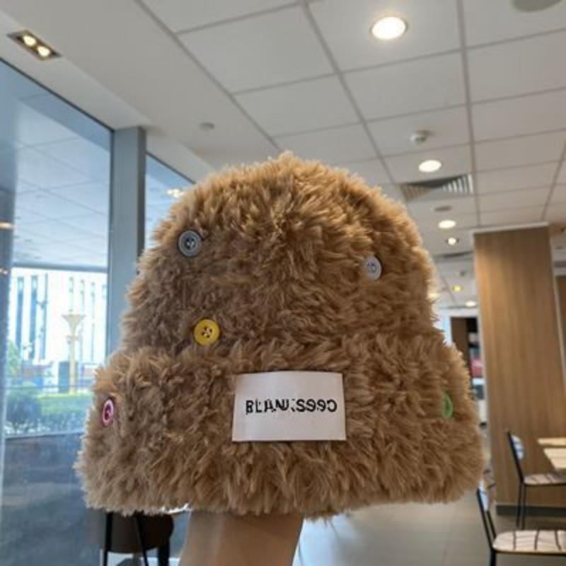 Cute Bear Wool Hat Women's Winter Thickened Plush Warm Plush Bald Hat Autumn and Winter Big Head Circumference Knitted Hat