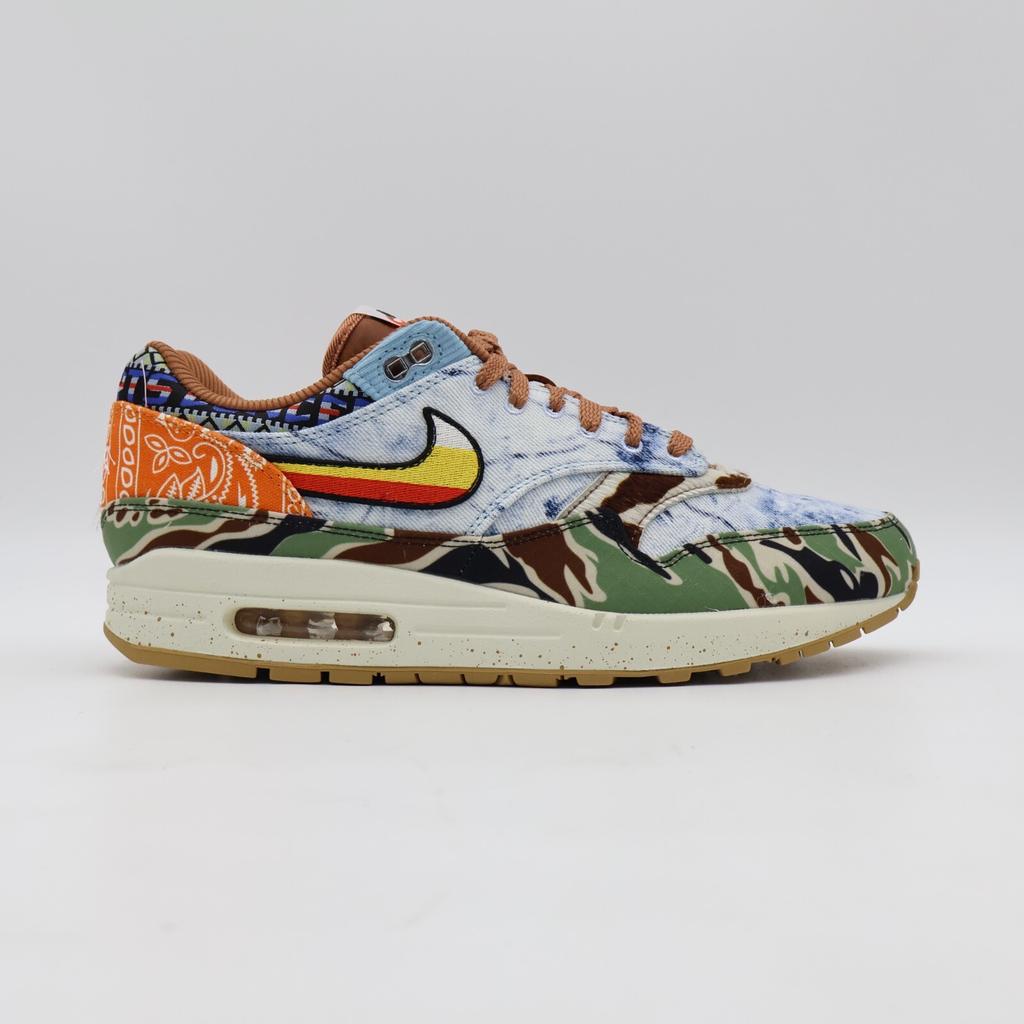 DN1803-900 Conceptos Nike Air Max 1 Sail Pesado Negro Denim Desgastado Azul Camuflaje (de los hombres)