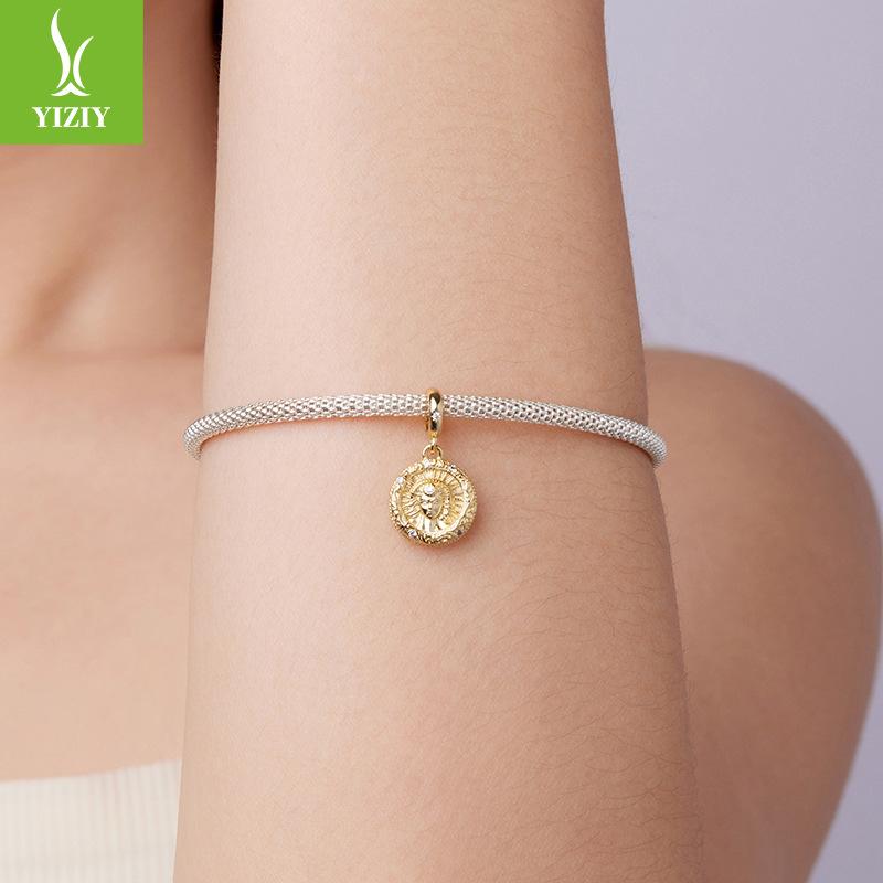 S925 Sterling Silver Plated Gold Sun Muse Pendant Accessories Brave Free Round Diy Beads