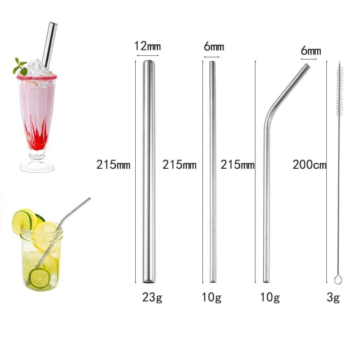 Phyxiul Stainless Steel Straws, Set of 3, Eco-Friendly Reusable Metal Straws with Cleaning Brush and Storage Bag