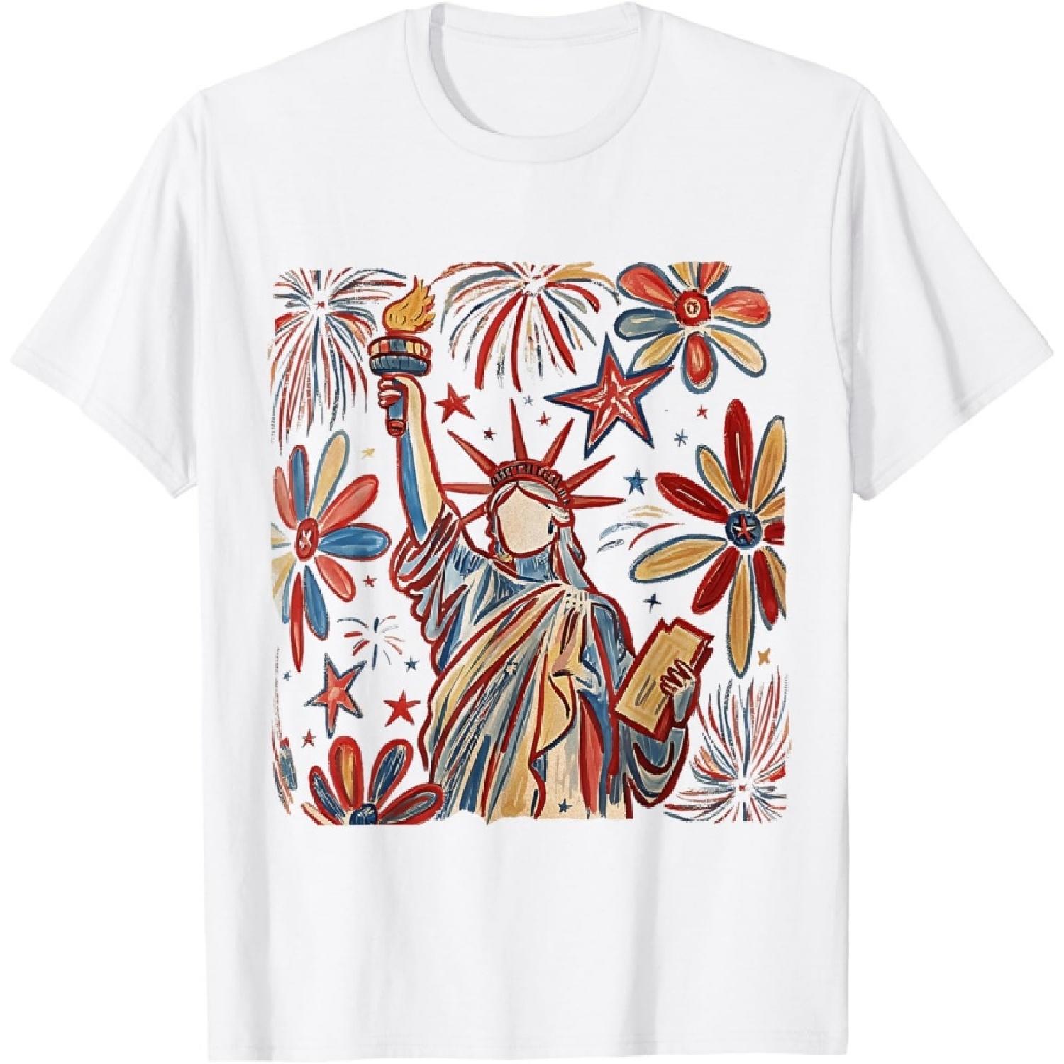 Statue of Liberty with American Fourth of July Men Women T-Shirt XXXXXL белый