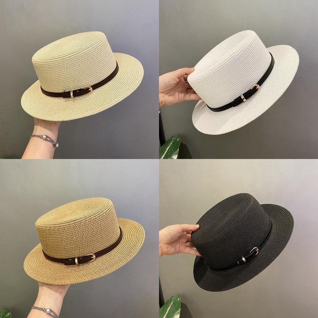 Womens Panama Style Straw Hat With Short Brim For Vacation Sunshade