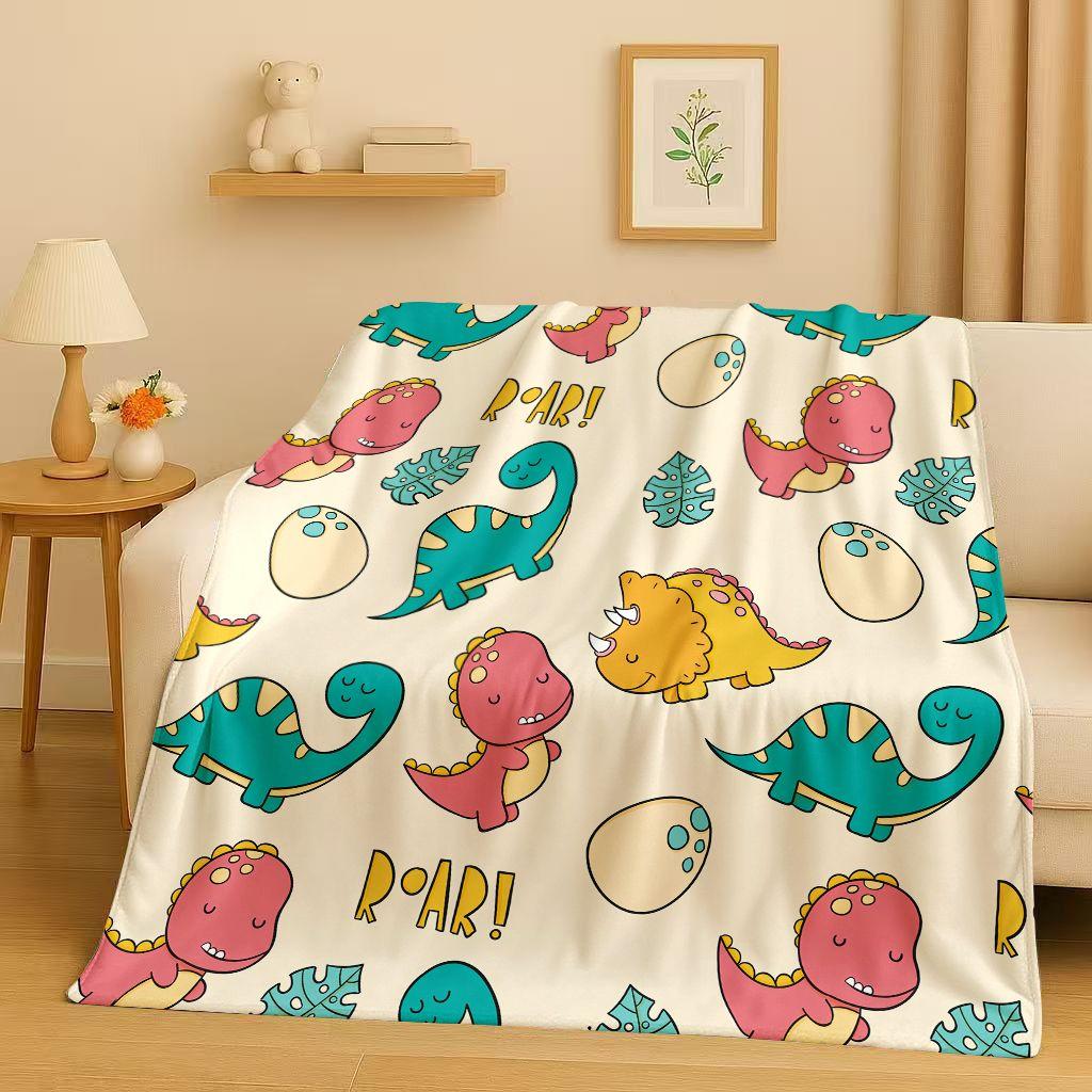 Classic Space Dinosaur Cartoon Dino Art Flannel Blanket,Ultra Soft Warm Plush Throw for Home Bedroom Bed Sofa Cover Kids Gift