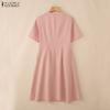 ZANZEA Women Casual V-Neck Solid Color Short Sleeve Dress