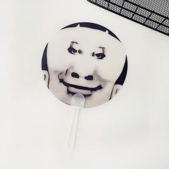 Transparent Funny Expression Round Fan with Long Handle Waterproof PVC Portable Lightweight Outdoor Travel Summer Handheld Fan Photo Props
