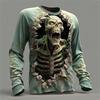 Monster Print Casual Men's Long-sleeved T-shirt Outdoor Vacation Round-neck Long-sleeved Spring and Autumn Clothing