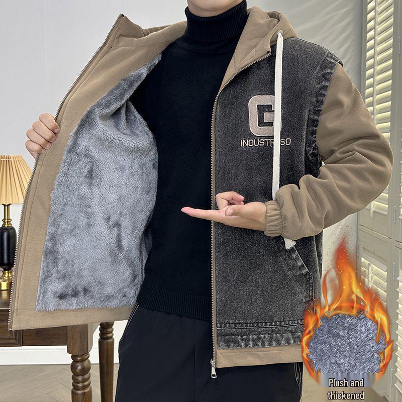 Men's Spring Hooded Denim Jacket - Trendy Youth Two-Piece Baseball Style Workwear