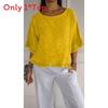 T-shirt Basic Estiva da Donna in Cotone e Lino, Vestibilità Larga, per Uso Casual