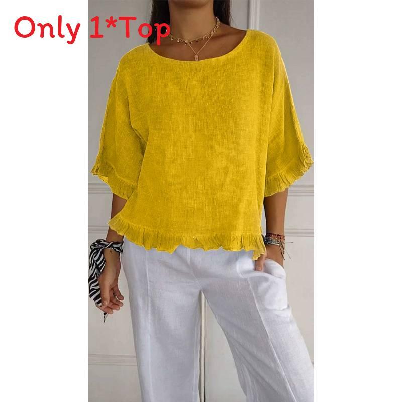 T-shirt Basic Estiva da Donna in Cotone e Lino, Vestibilità Larga, per Uso Casual