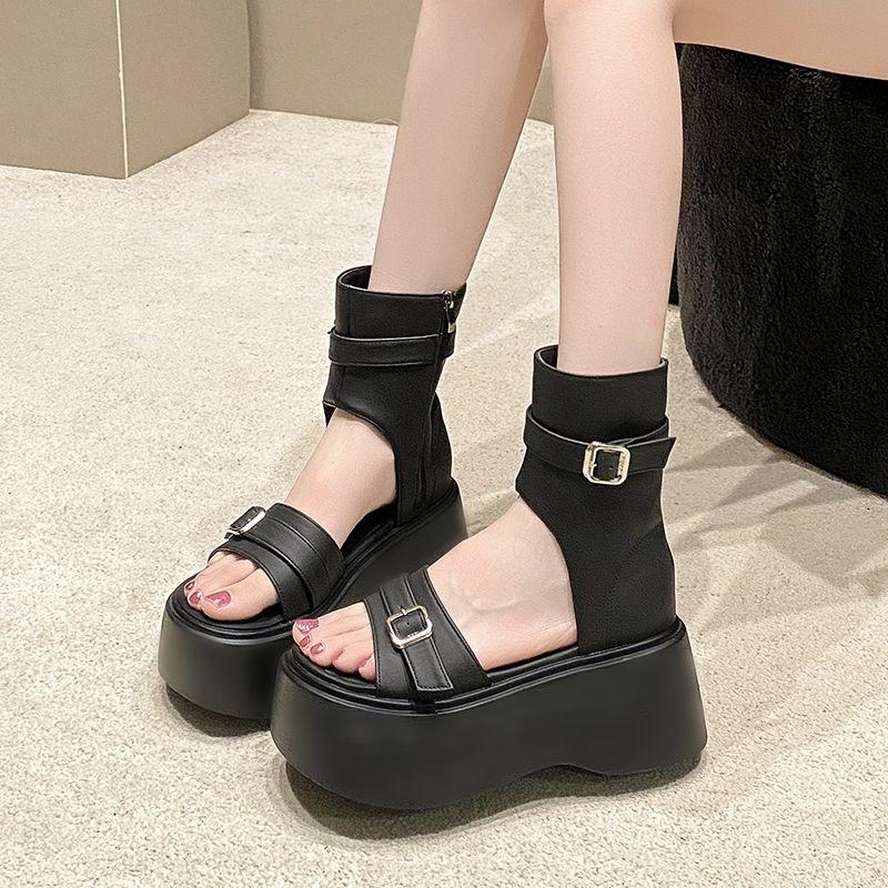 Round Toe Tip Platform Sandals for Women Roman Style Zip Woman Shoes Luxury 2025 Summer Vintage Chic and Elegant Trending Sandal
