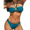New Solid Color Bikini Swimsuit Women's European and American Sexy Backless Swimsuit Starfish Decoration Hot Spring Vacation Split Swimsuit