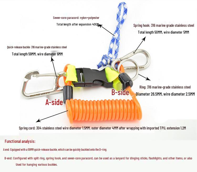 Stainless Steel Retractable Diving Camera Lanyard with Anti-Loss Spring Hook SSA-FDS21