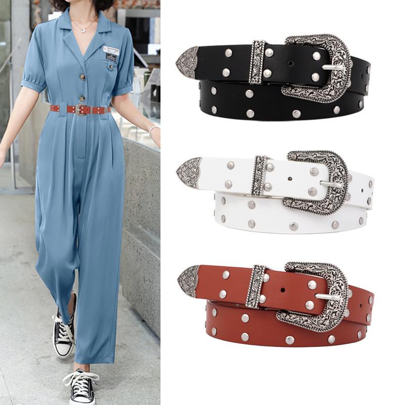Rock Vintage Women Decorative Jeans Belt Edgy Waistband Metal Adjustable Accents