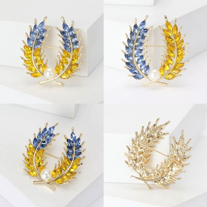 Elegant Wheat Sheaf Brooch Pin Exquisite Wheat Ear Lapel Pin Embellished with Sparkling Stones for Women Girls