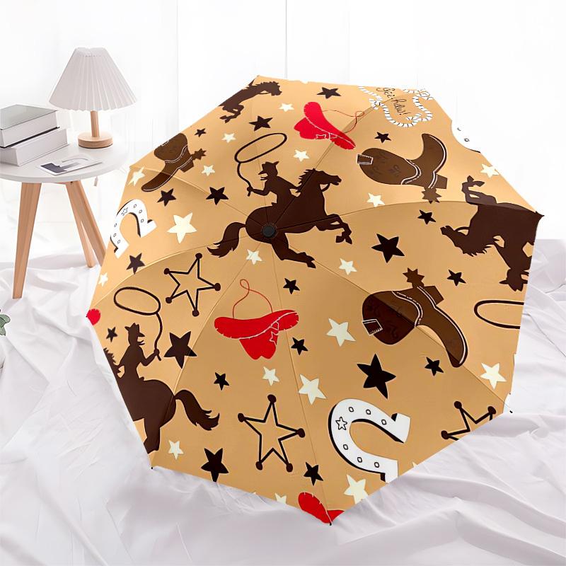 1pc Western Cowboy Theme Pattern Umbrella with Plastic Handle,Compact & Stylish,Cartoon Pattern,Outdoor UmbrellaPT547
