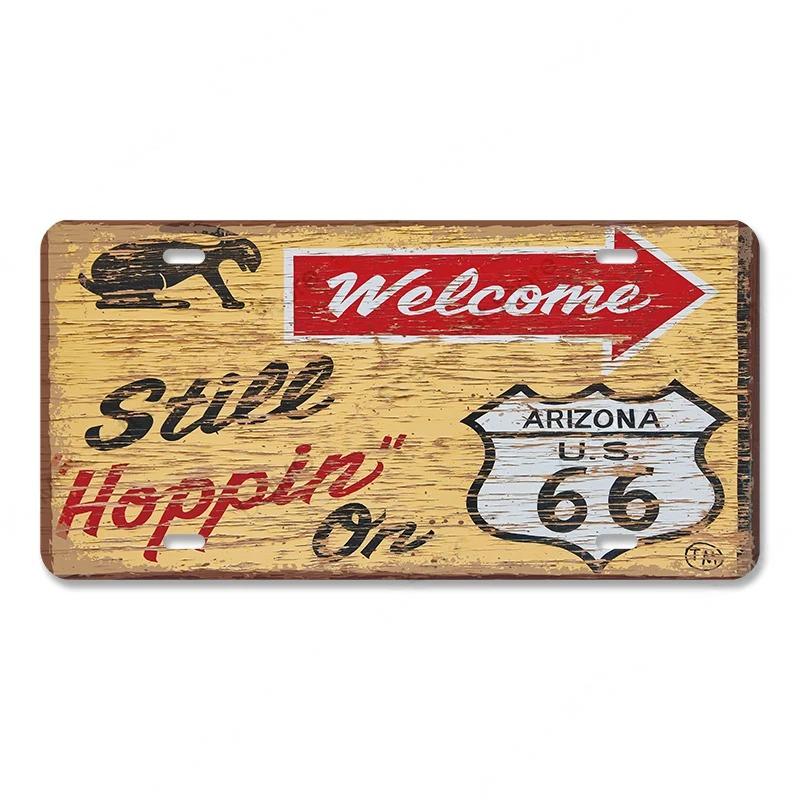 Vintage Metal Tin Signs Decor Route 66 License Plate Motorcycle Car Metal Posters Wall Decor for Garage Bar Pub Moto Club
