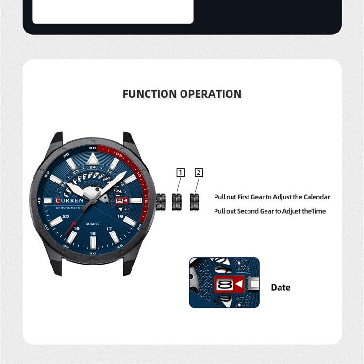 CURREN New Men's Sports Watch Calendar of The Week Shows A Leather Men's Watch